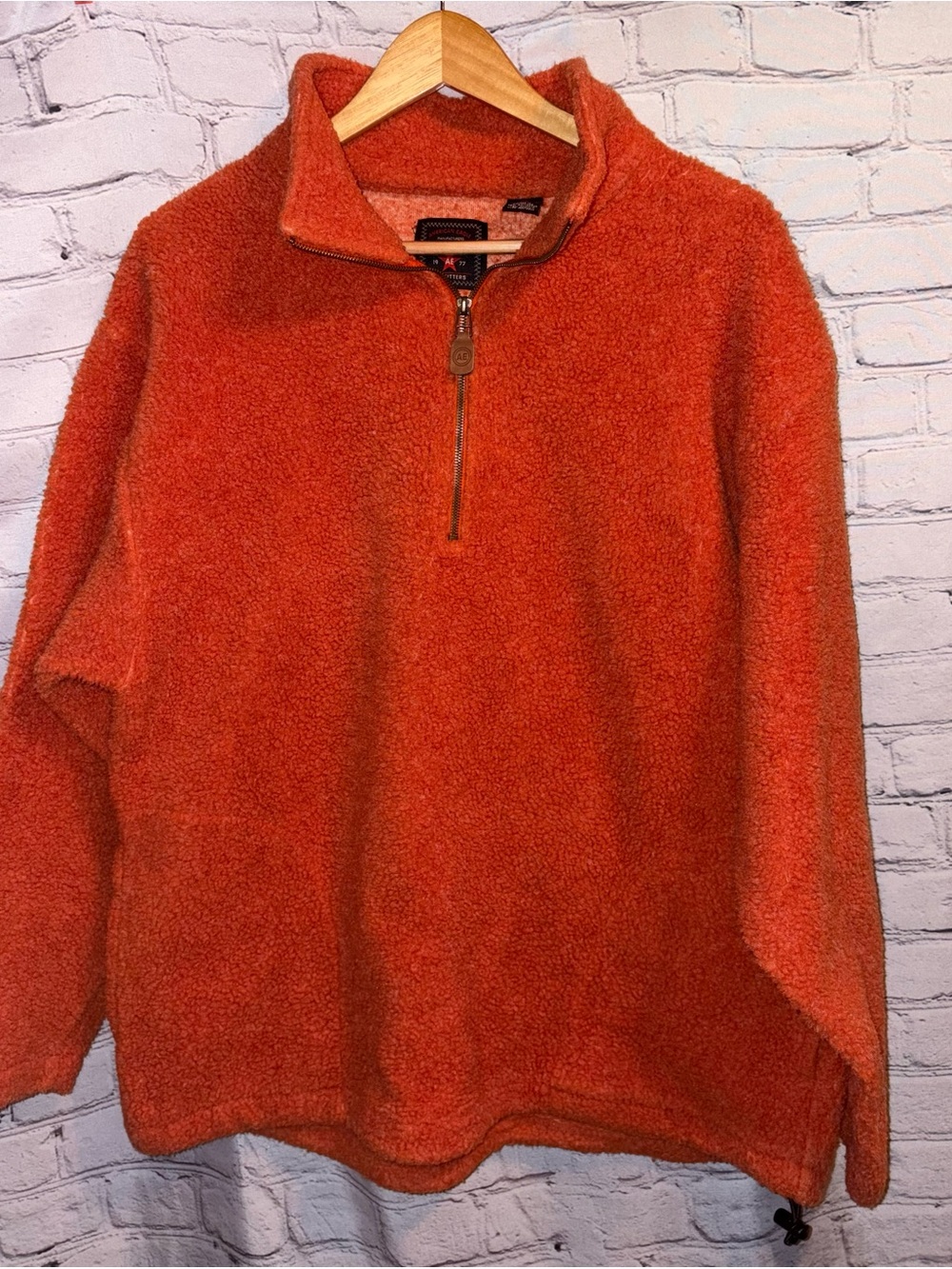 Vintage American Eagle Pullover Sweater Orange Fleece 1/4 Zip Size XL Retro
